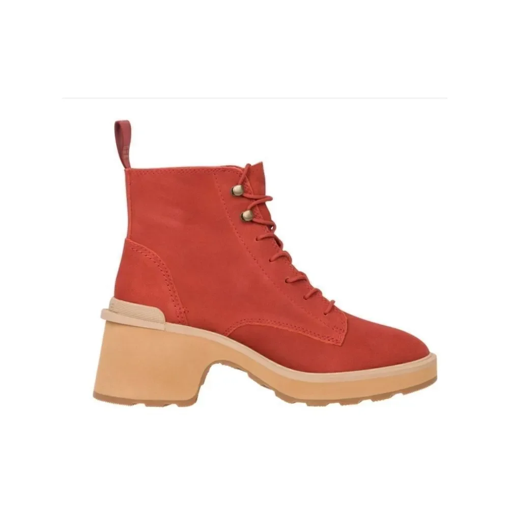 NEW Sorel Hi-Line Wedge Lug Heel Boot Lace Warp Red Tawny Buff Size 9 Size 10
